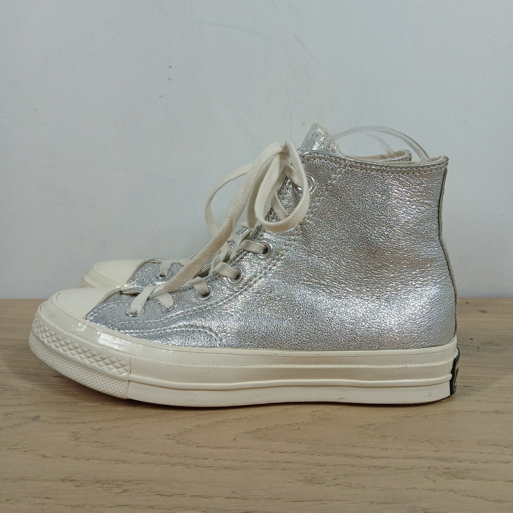 Converse All Star Kids 4.5 High Top Sneakers Silver Leather Y2K Street
